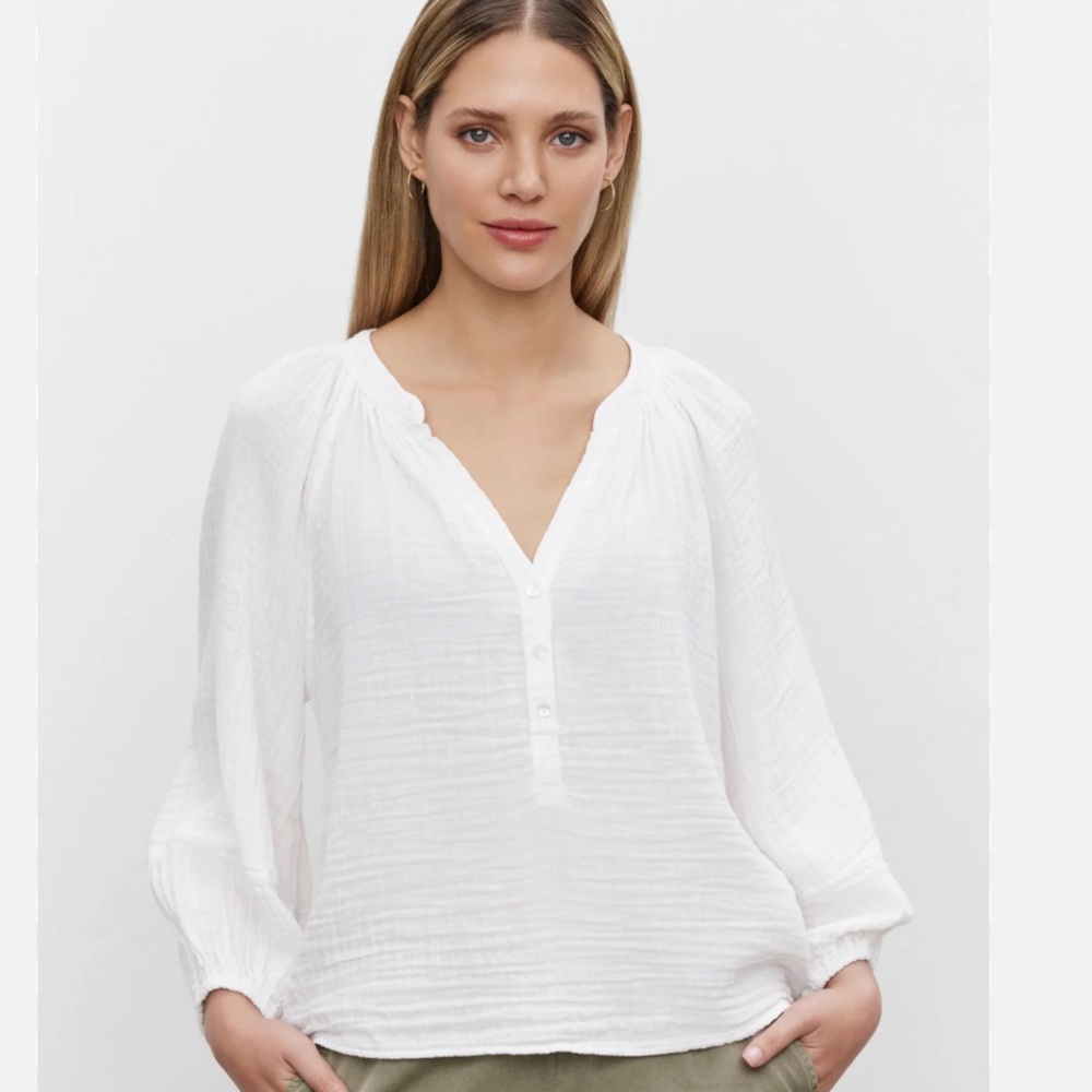 ❗️Italian Gauze Collared 3/4 Sleeve White Blouse NWT $98!